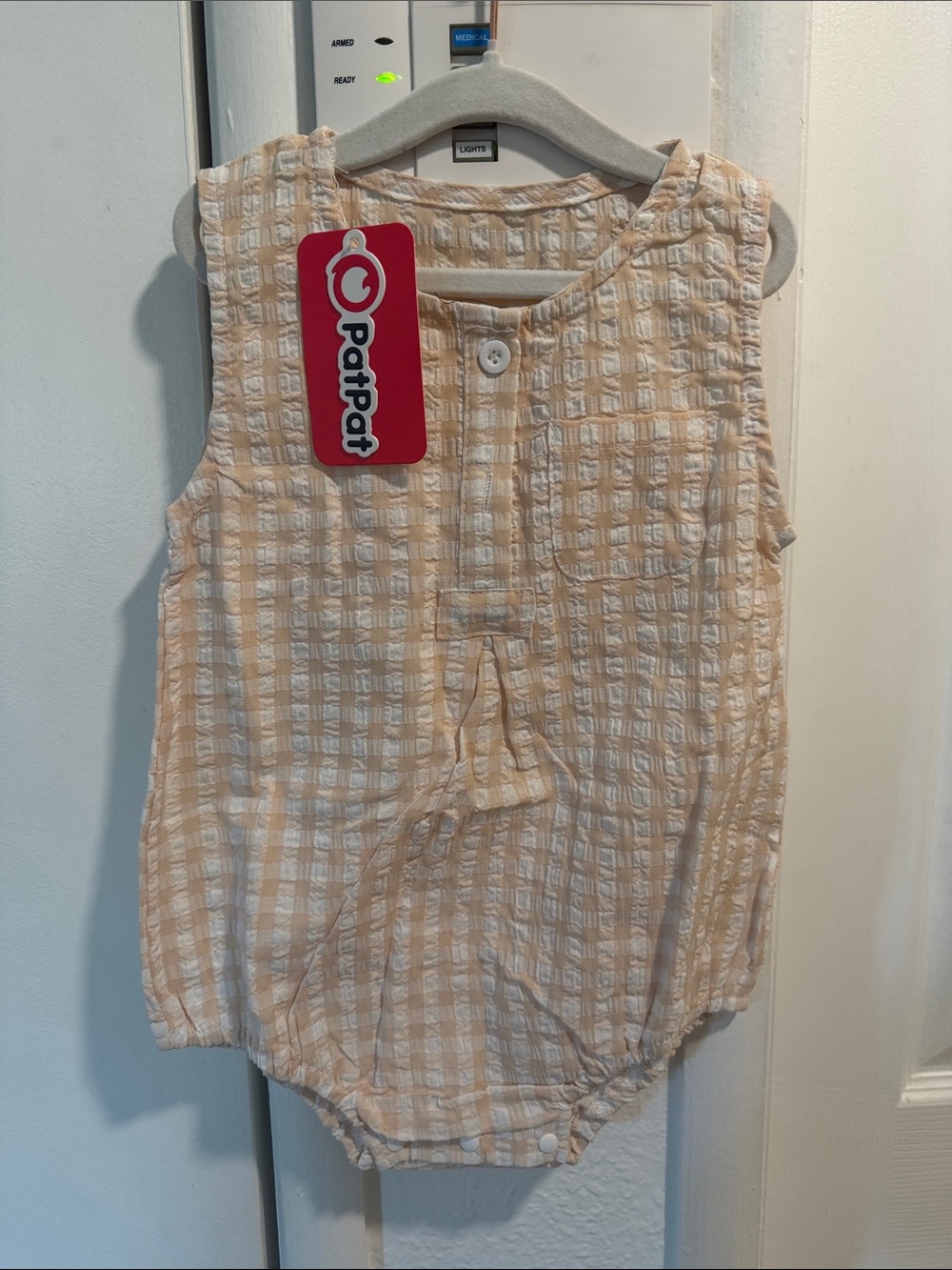 PatPat Cream & White Gingham Bubble Romper - Kids